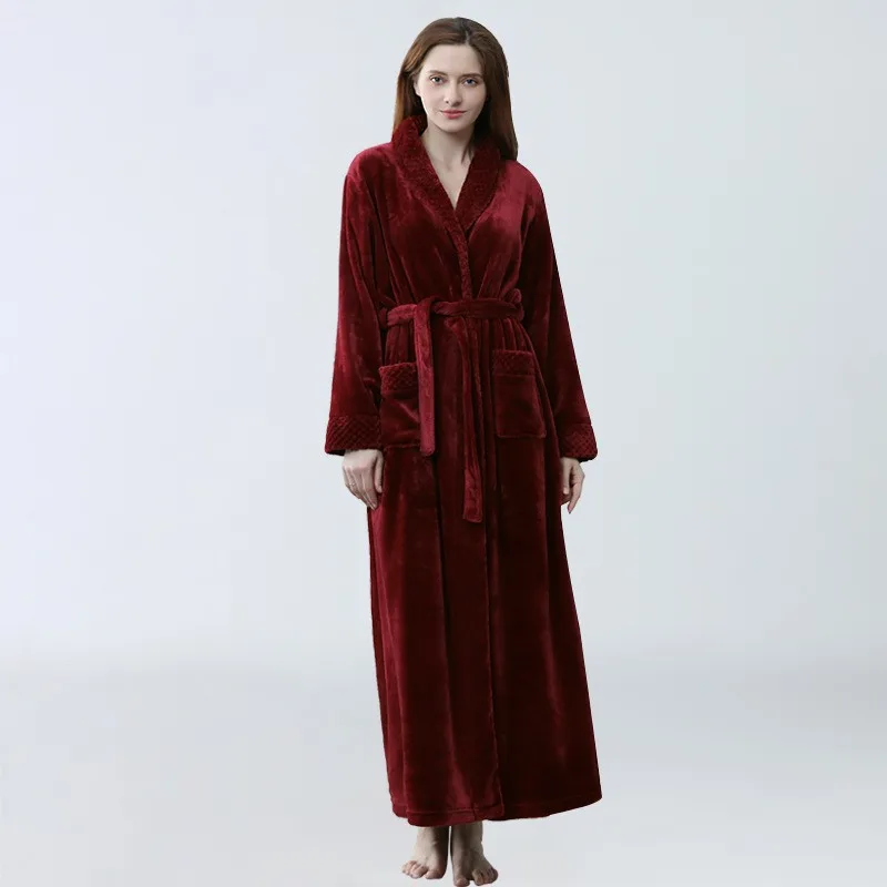 Ladies Soft Bathrobe Autumn Winter New In Women Pajamas Comfortable Sleepwear Female Nightgown Thickened Extended Yukata Flanne