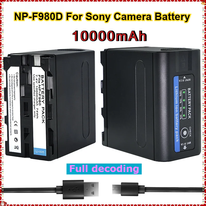 5Pcs 10000mAh NP-F980D Camera Battery for Sony F960 F550 F570 QM91D NP-F970 NP-F950 NP-F930 CCD-RV100 Battery