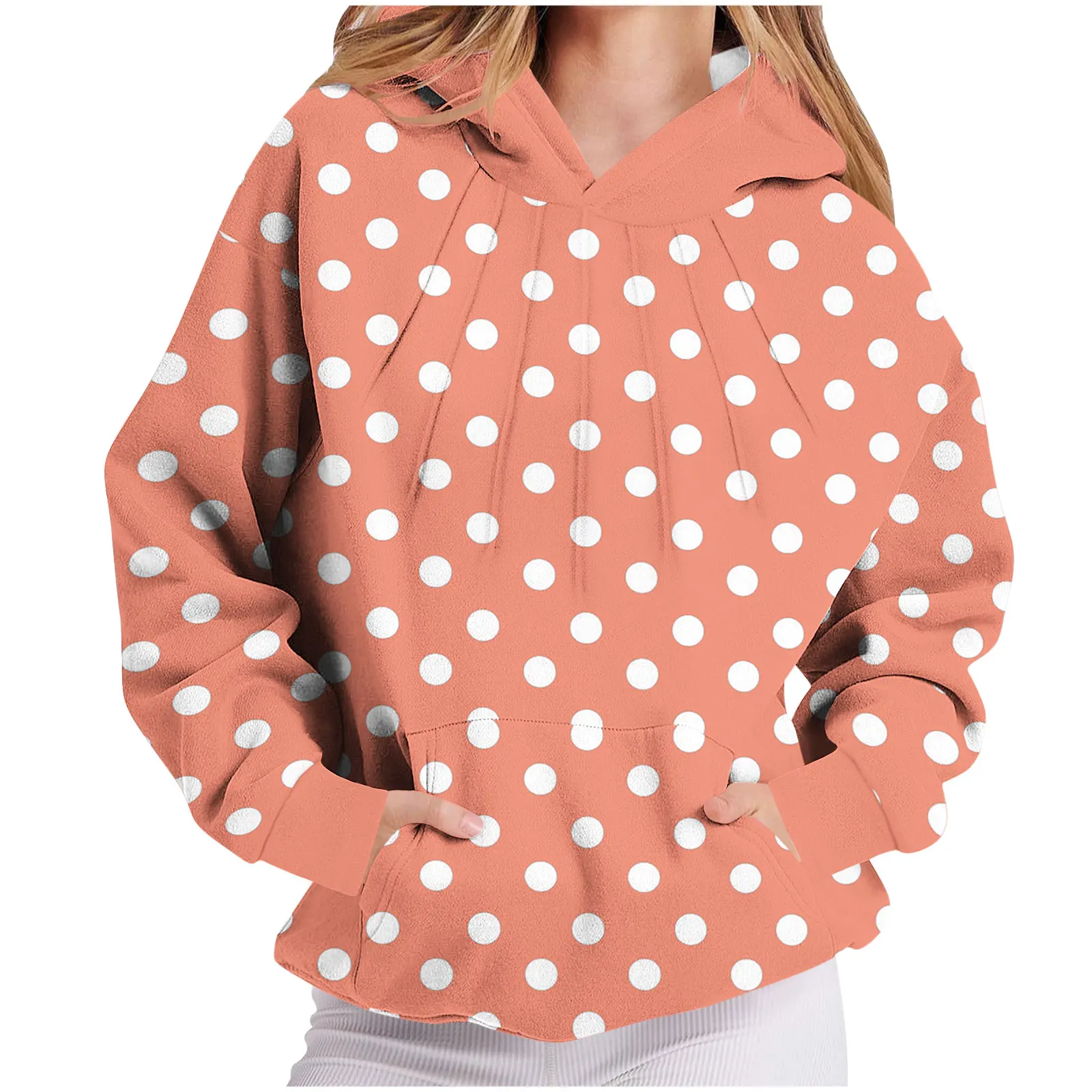 المرأة البولكا نقطة ملابس منقوشة بكم طويل مقنع البلوز مع الصدر الطيات امرأة ملابس الشتاء ملابس امرأة بلايز للمرأة