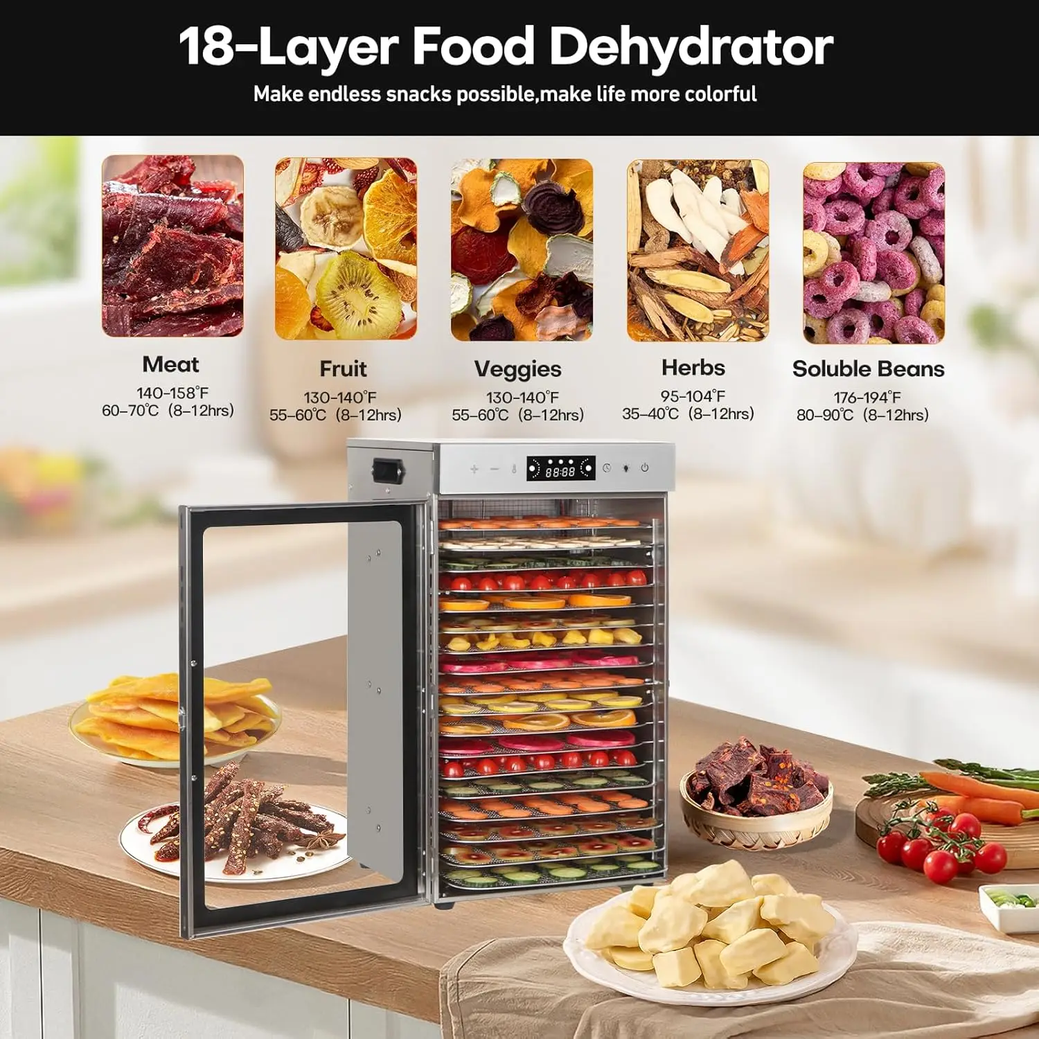 Dehydrator Machine Dryer for Jerky: Stainless Steel Dehydrater for Fruit Herb Meat Dog Treats- Food Drier for Meat Beef Dehydrat