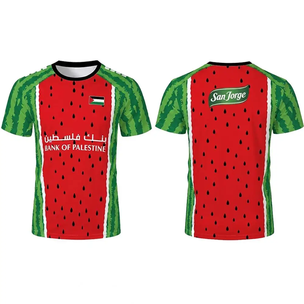 Palestine Flag Print Jersey Fun Watermelon 3D Pattern Commemorative Soccer T-shirt Men's Women's Outdoor Breathable Sports Tee