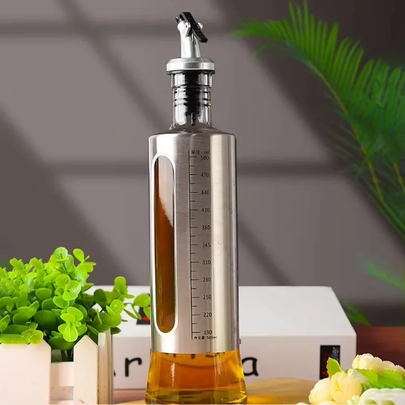 

200/300/500Ml oil bottle with graduated multi-function glass seasoning storage dispenser for kitchen jam storage