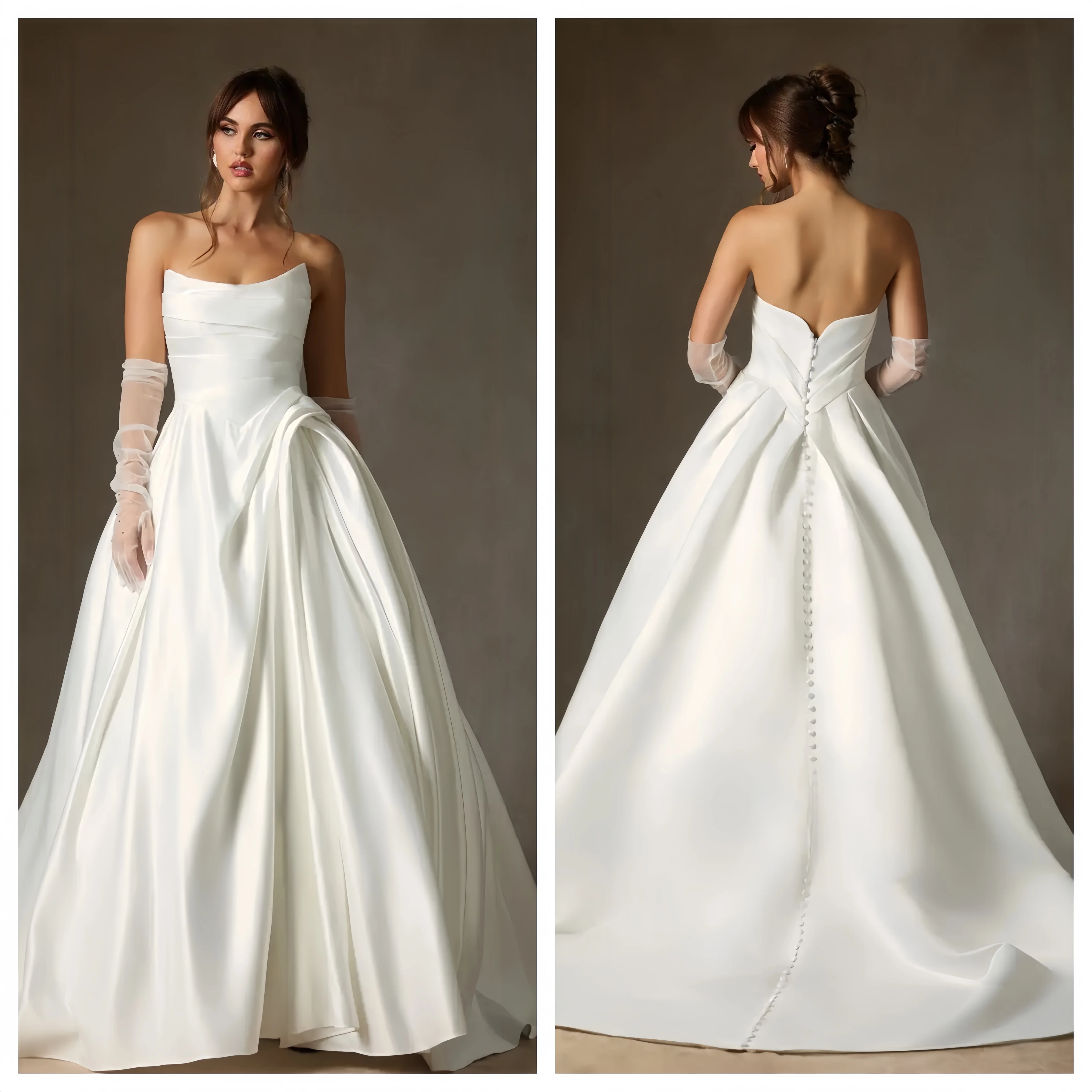 

Elegant White Wedding Dresses 2026 Off Shoulder Sweep Train Bride Dress Lace Up Back Satin Wedding Evening Gown Vestido De Novia