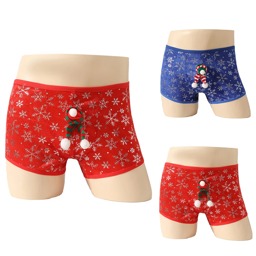 

Men Christmas Boxer Shorts Lingerie Snow Printed U Pouch Mens Sexy Underwear Breathable Panties Sexy Sleepwear Underpants Men