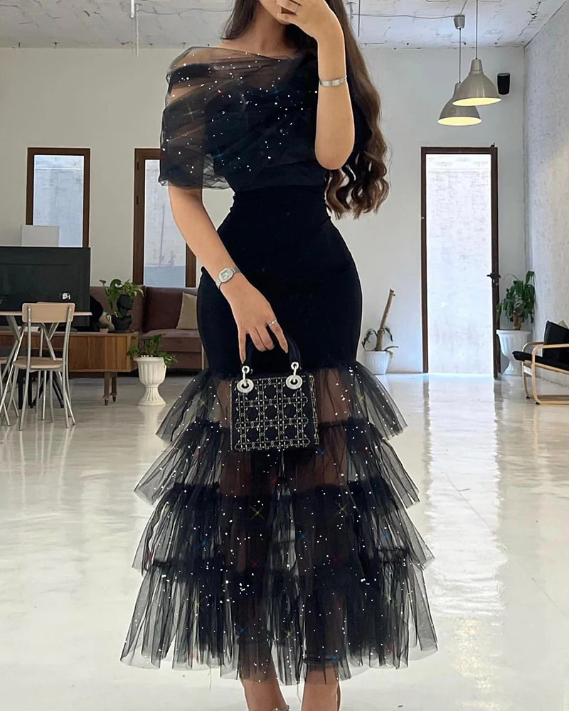 

Sexy Par Evening Dr Women's ular Ins Birthday Par Me Splice Dr High Waist Ball Gown Long Skirt ort Sve