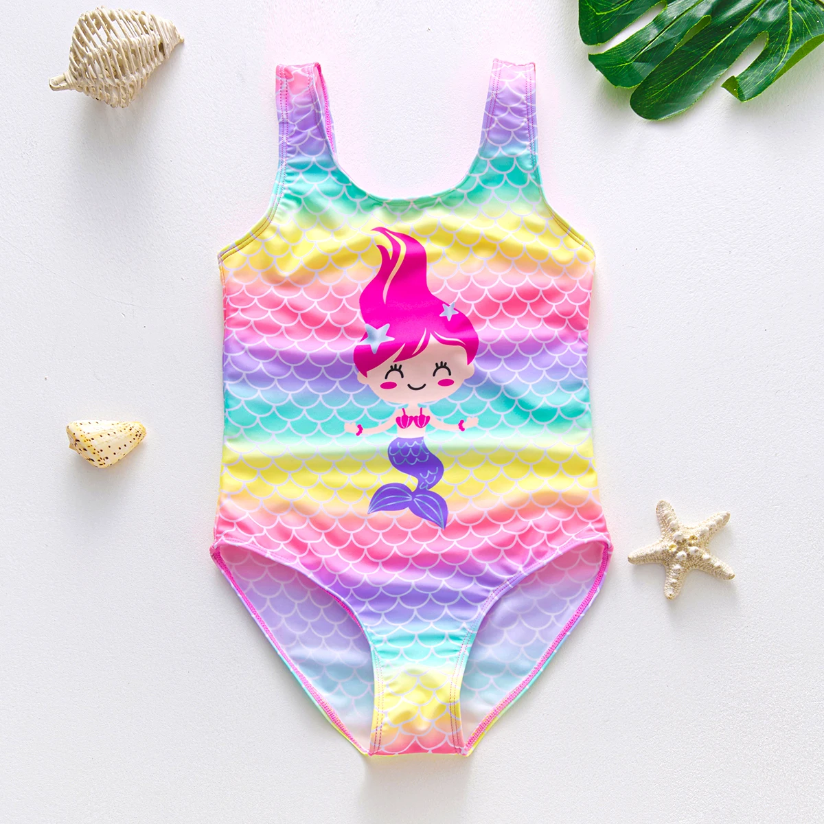 Girls One Piece Backless Swimsuits Little Mermaid Fish Scale Summer Fashion Kids Swimwear