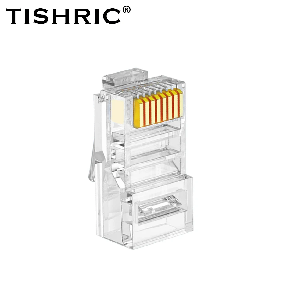 Tishic-イーサネットケーブルモジュール,クリスタルヘッド,透明,金メッキ,rj 45, 100個