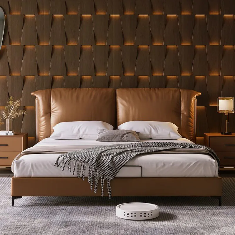 

Modern Upholstered Double Bed Adults Household Luxury Wooden Double Bed Storage Couples Lit 2 Personnes Bedroom Furniture