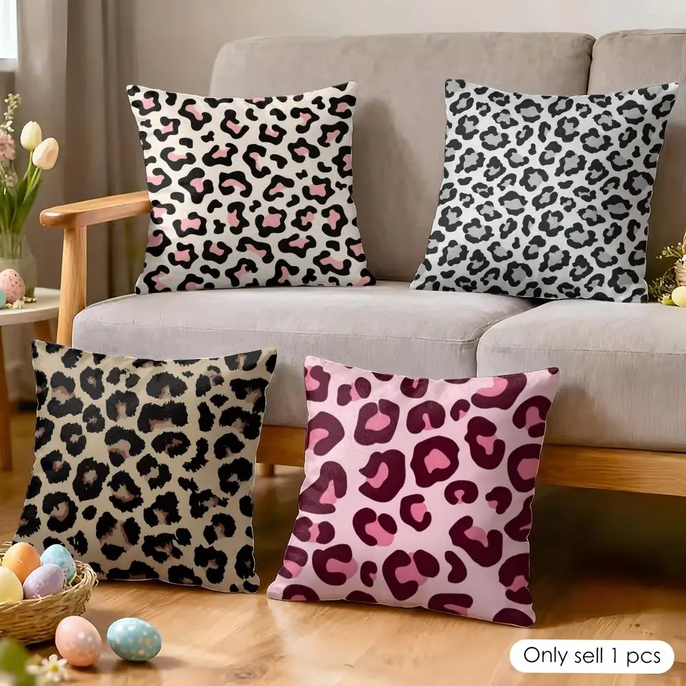 Pink Leopard Pattern Cushion Cover Soft Short Plush Pillow Cover Smooth Cozy Texture Aesthetic Cushion Case Home Decor