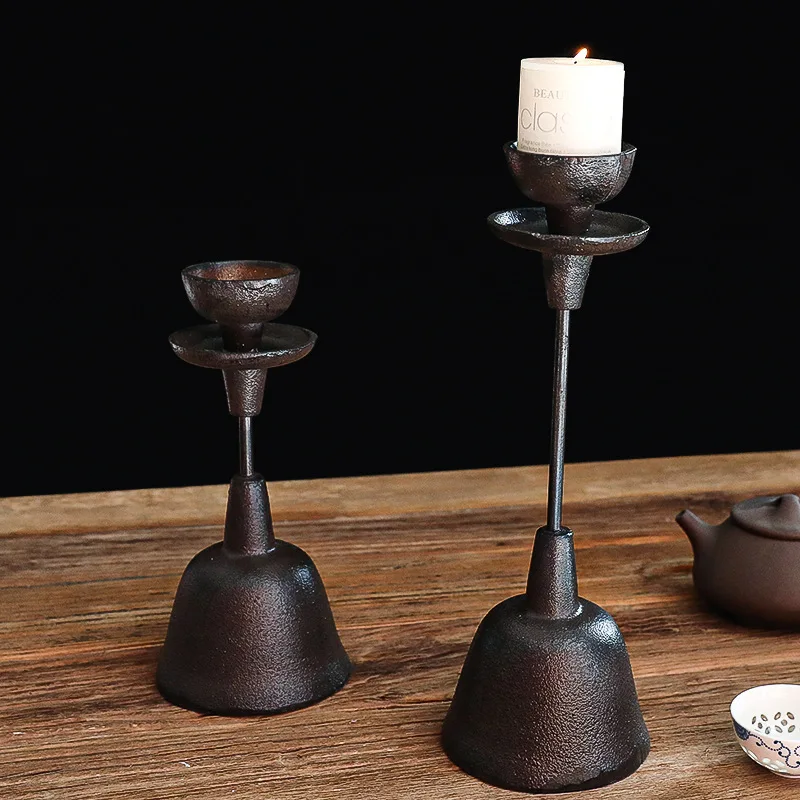 Portavelas antiguo de hierro fundido Vintage hecho a mano americano, lámpara de aceite, lámpara antigua para ceremonia del té chino, adorno para decoración del hogar, lata de mantequilla