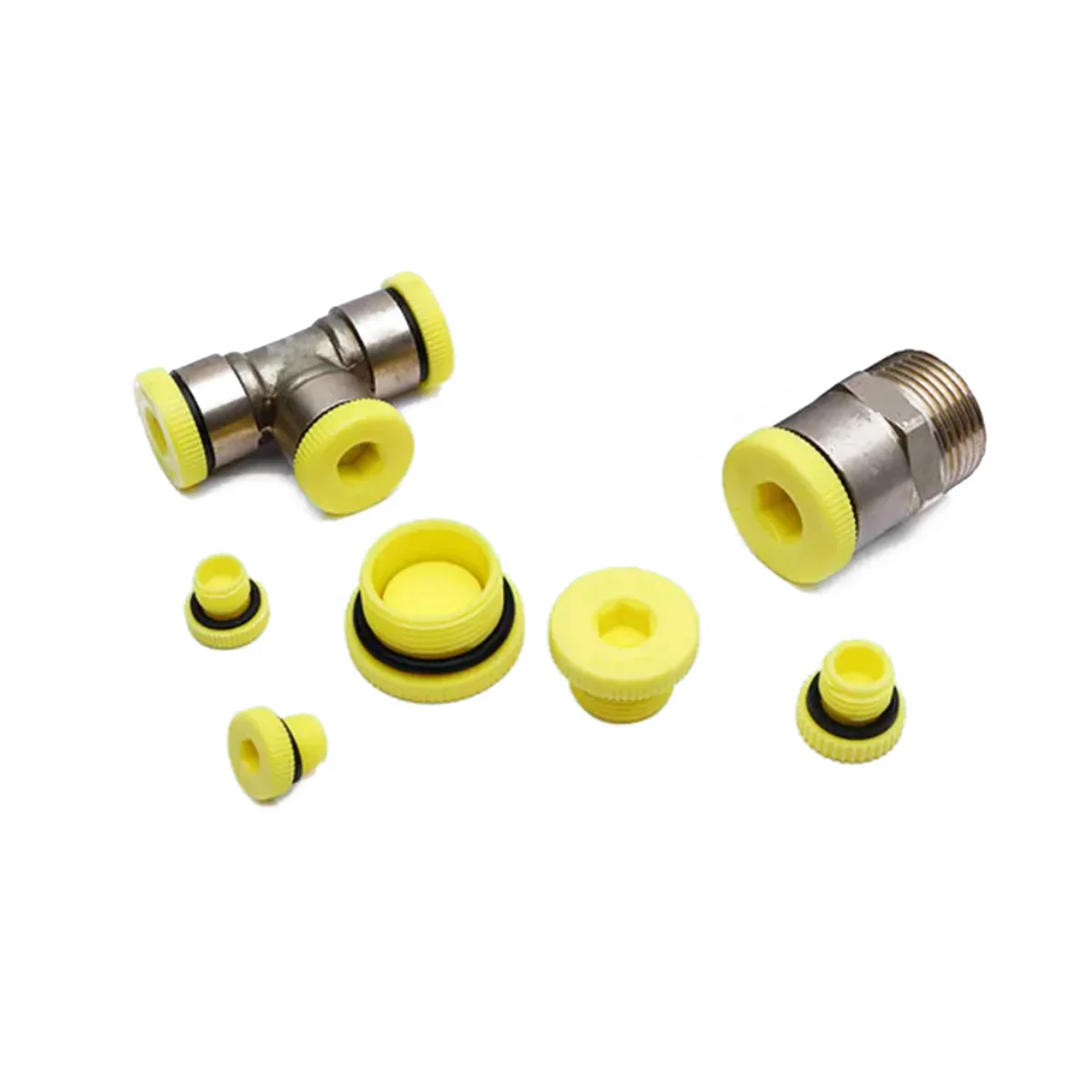 غطاء بلاستيكي سداسي أصفر ملولب أسطوانة المضخة الهيدروليكية مانعة للتسرب ومقبس مانع للتسرب