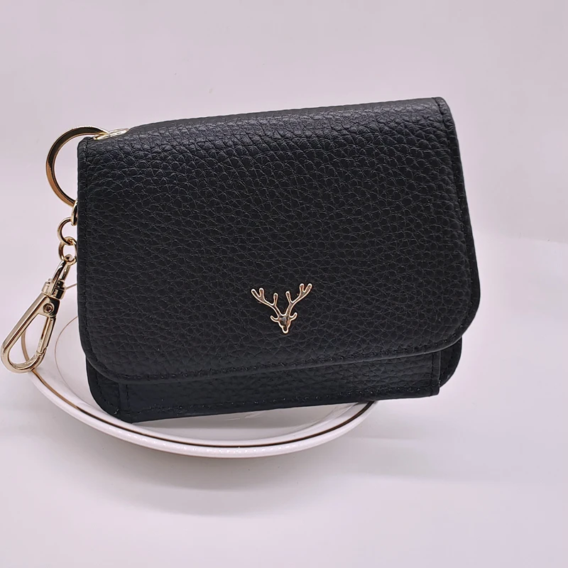 

Fashion Women Coin Purse Wallet Genuine Cow Leather Animal Stag Rivet Flap Slim Short Wallet Christmas Deer Purse Card Holders