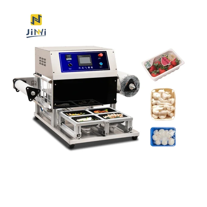 

JINYI DQ260T-E Precise Gas Atmosphere Control automatic map tray sealing machine fresh whole chicken tray packing machine