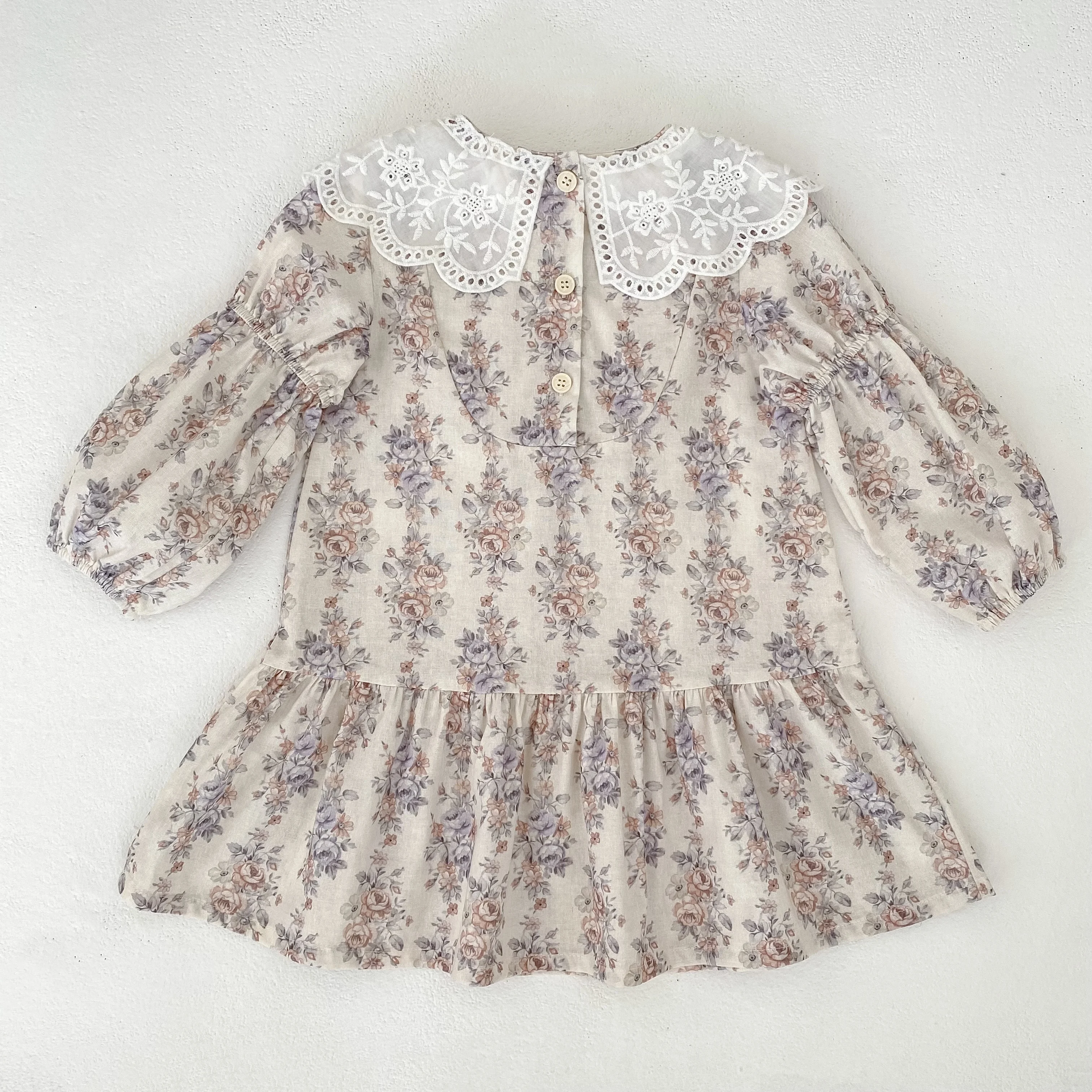 Herbst Blume Französisch Kontrast Revers Stil Mädchen Kleid Frühling Baby Kinder Lange Ärmeln Reine Baumwolle Spitze Süße Prinzessin Kleid – Detail 3