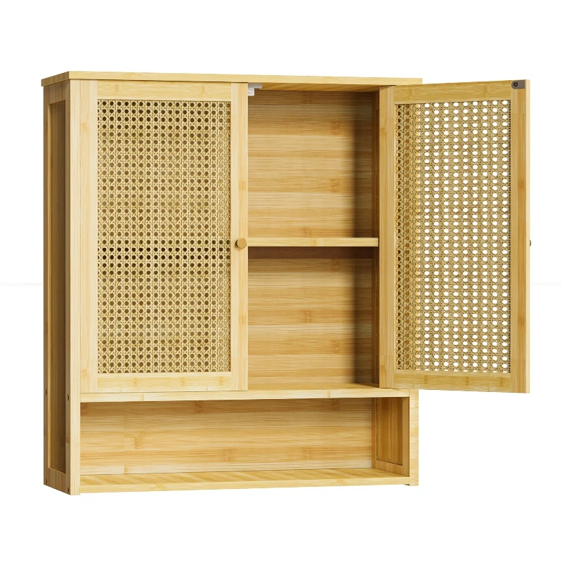 

Bathroom Cabinet Wall Mounted Bamboo Storage Organizer Medicine Cabinet Unit Kitchen Shelf