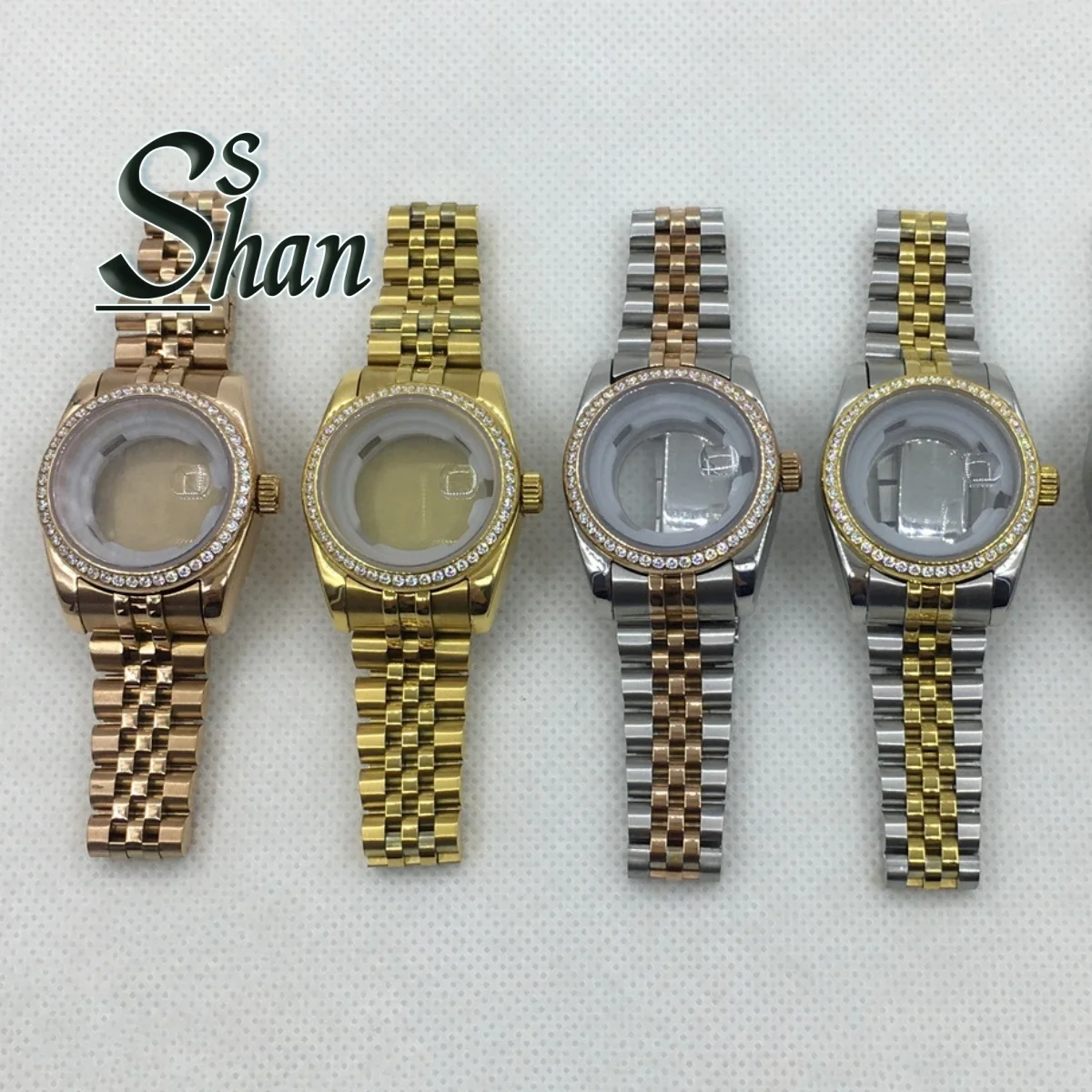 31mm Watch Case & Bracelet, Sapphire Glass, Diamond Decorative Bezel, Compatible with NH05 NH06 Movements, Ladies Watch Parts