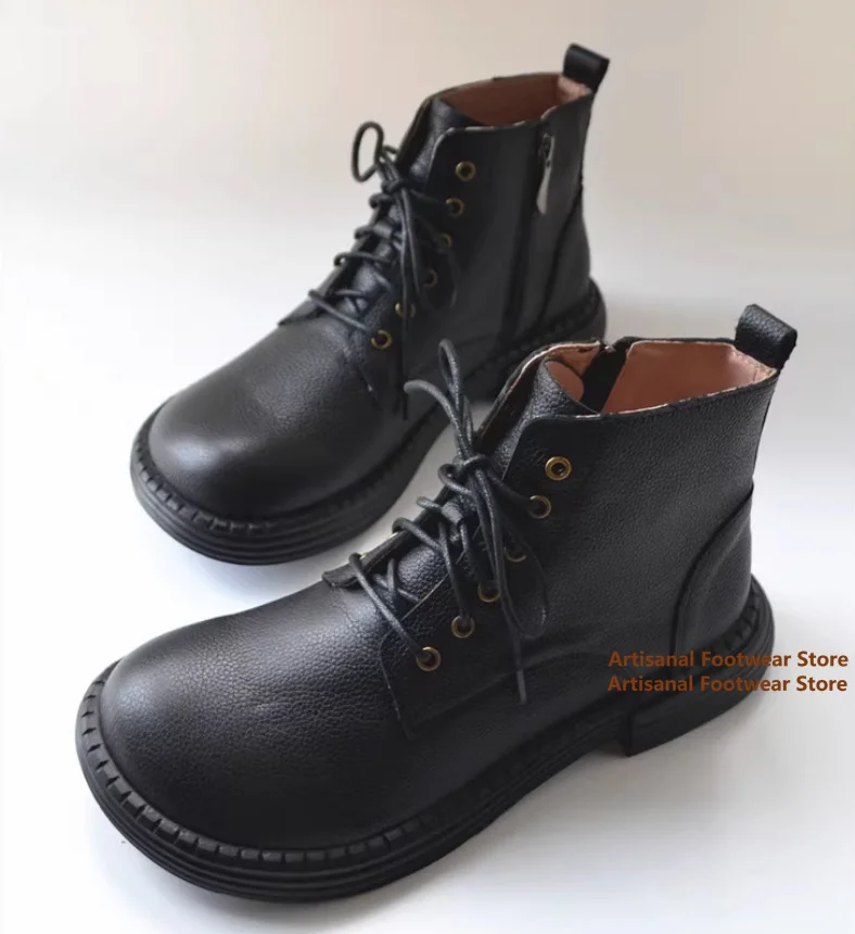 Lychee Pattern Leather Men's Boots Big Round Toe Soft Leather Soft Soled Leather Casual Shoes Black/brown Leather Men's Boots