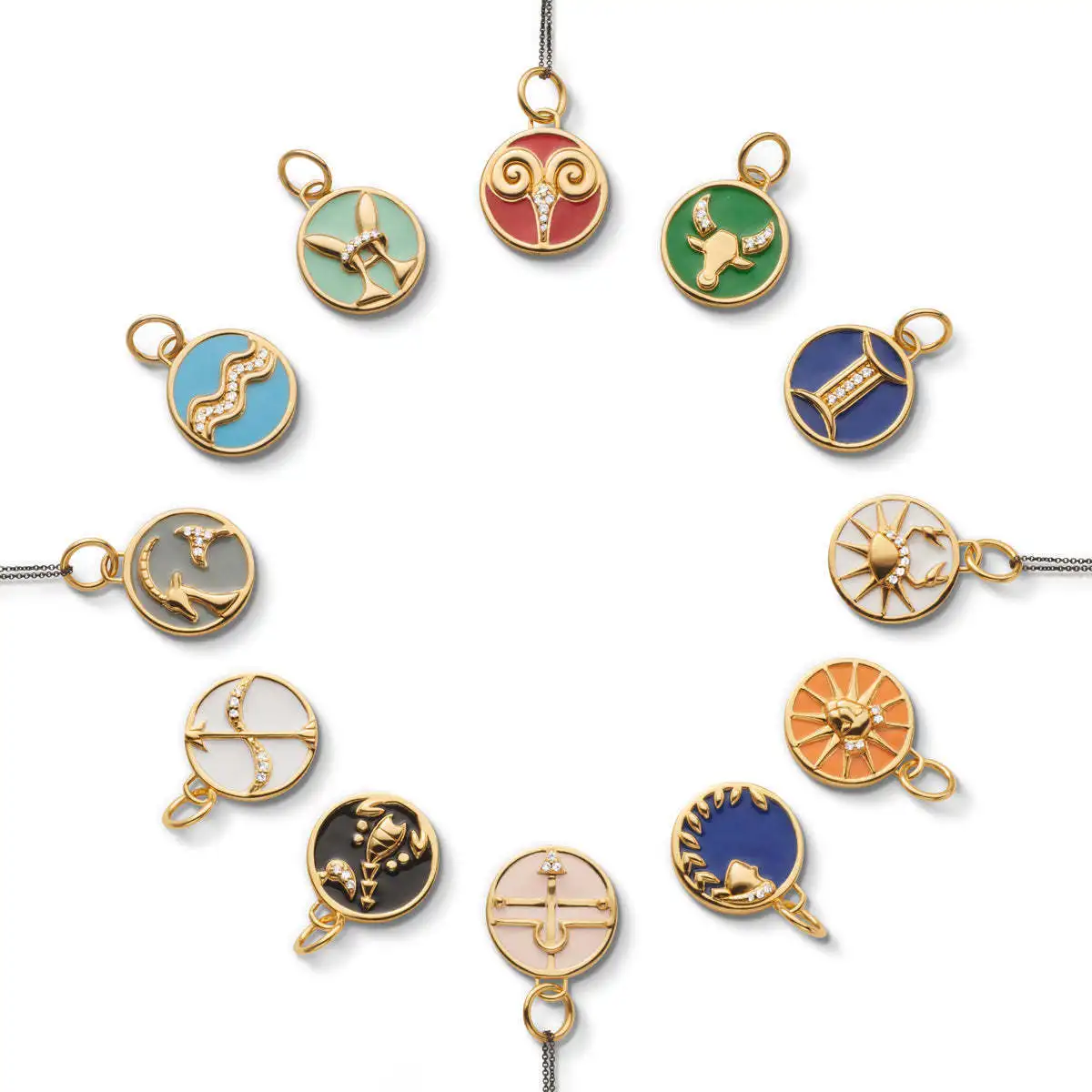 Vintage Retro 12 Zodiac Sign Constellation Necklace Enamel Zircon Stainless Steel Gold Plated Aries Necklace Charm Birthday Gift
