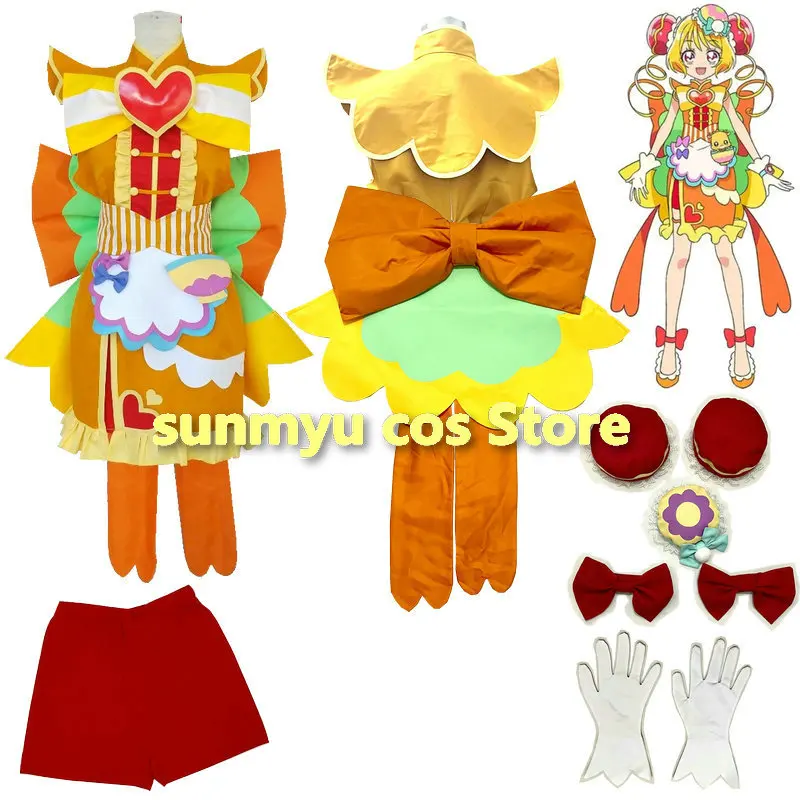 

Delicious Party Pretty Cure Cure Yum-Yum Cosplay Costume Customize size Hanamichi Ran Yellow Orange