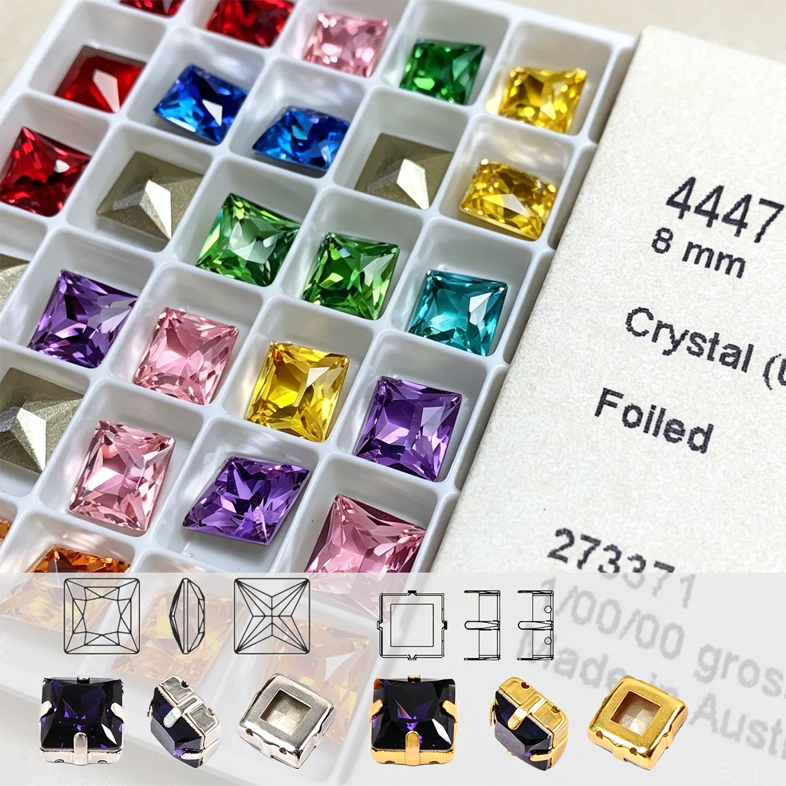 4447 Princesss All Color Square Sewing Rhinestones Jewelry Stones Crystal Diy Craft Pointback Beads Clothes