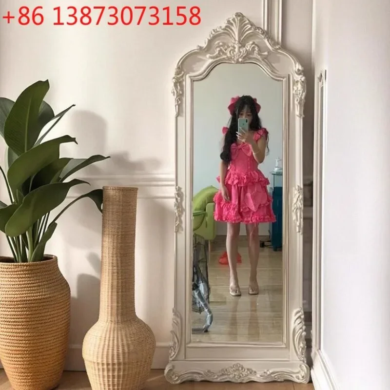 

European retro French light luxury carved clothing store home cloakroom floor mirror