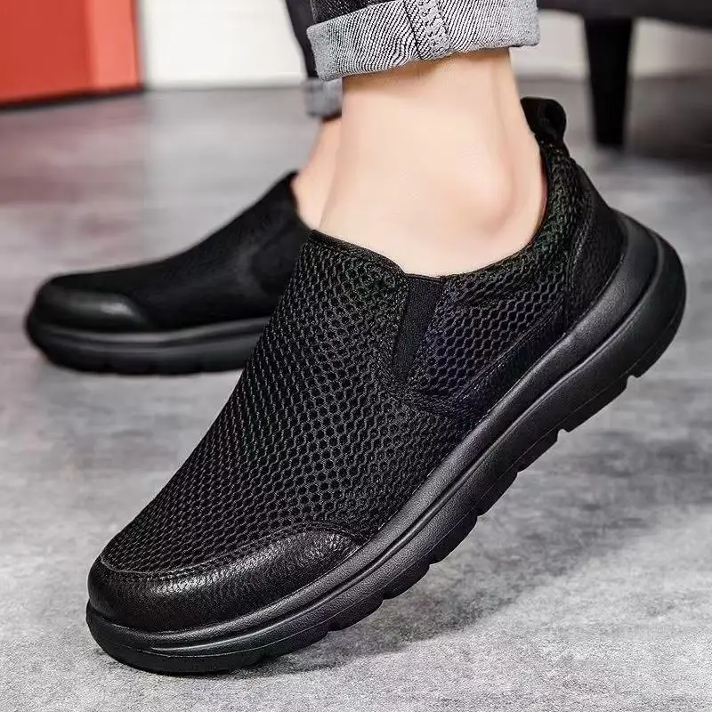 

Mesh men's shoes spring and summer simple black casual light breathable soft sole comfortable dad