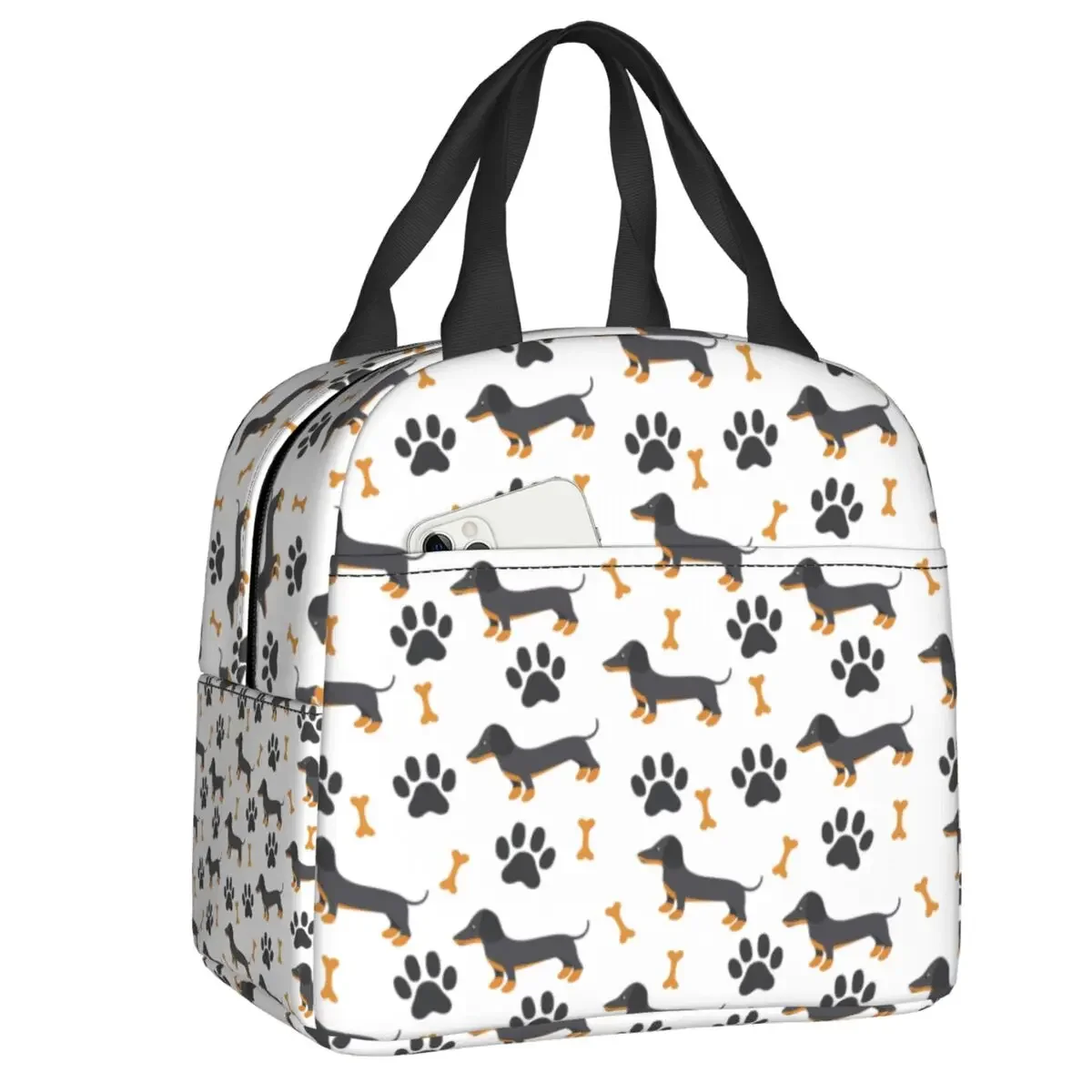 Niestandardowe kreskówki jamnik pies wzór izolowane termicznie torby na lunch kobiety pojemnik na lunch wielokrotnego użytku szkolne wielofunkcyjne pudełko na żywność