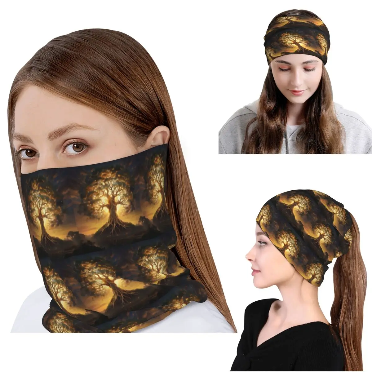 Great Tree Of Life Digital Print Bandana Neck Cover Magic Scarf Multifunction Headband Beanies Hat Unisex Adult Winter