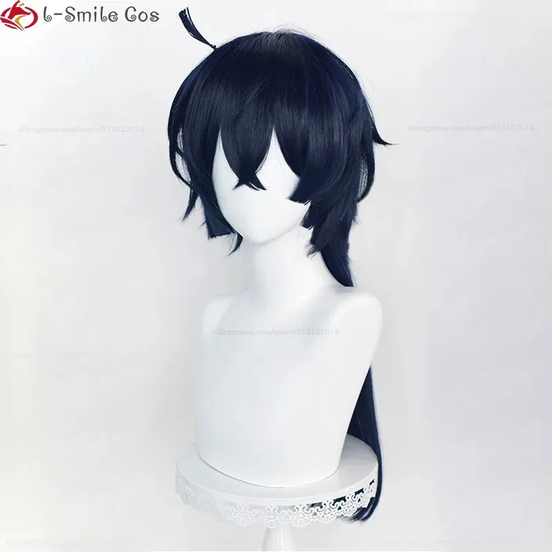 qq38Anime Cosplay Vanitas No Karte Wig Rambut Tahan Panas Biru Hitam Panjang 68cm Anting + Topi Wig