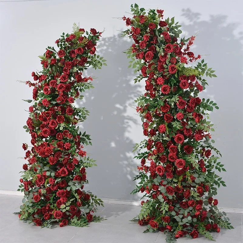 Green plants, dark red horns, wedding arch decoration, engagement proposal site arrangement, simulated flowers, fake flowers