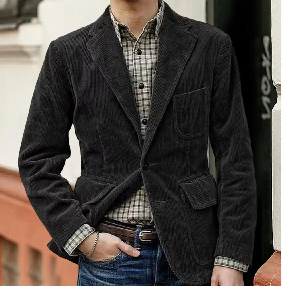 Mens Smart Lapel Single Breasted Suit Jacket Flap Pockets Long Sleeve Solid Formal Business Office Wedding Casual Blazer Top