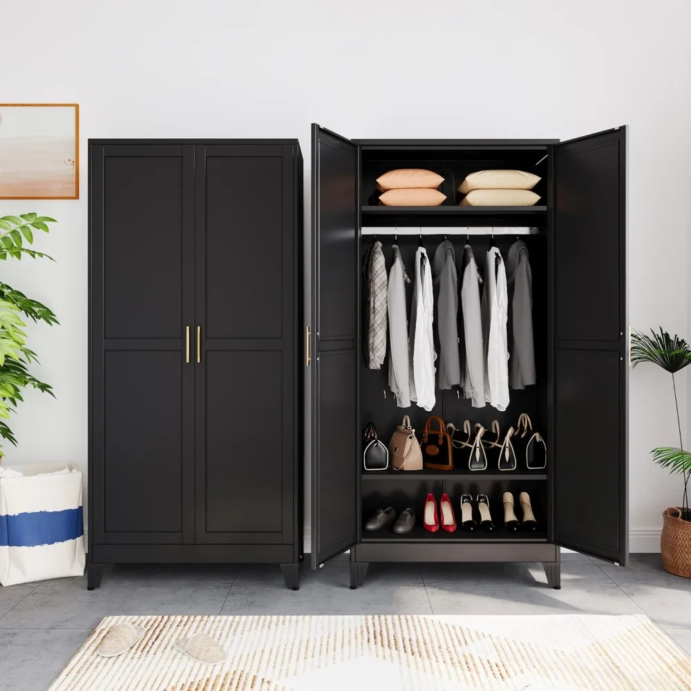 

Wardrobe Closet Storage Cabinet with Hanging Rod,71'' Metal Wardrobe Cabinet with 2 Doors and 2 Adjustable Shelves