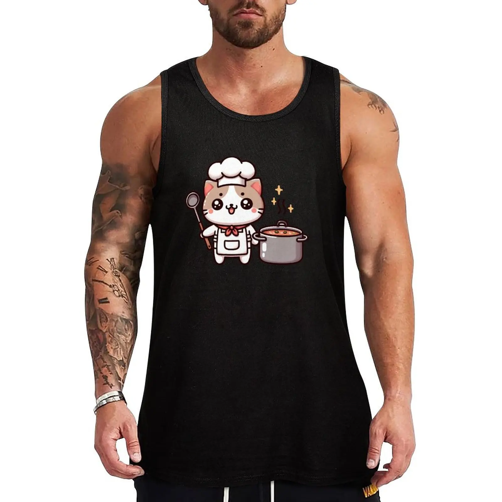 Whisker Gourmet: Kawaii Chef Cat Cooking Up Cuteness in the Pot Tank Top sleeveless man shirts T-shirts men T-shirt men