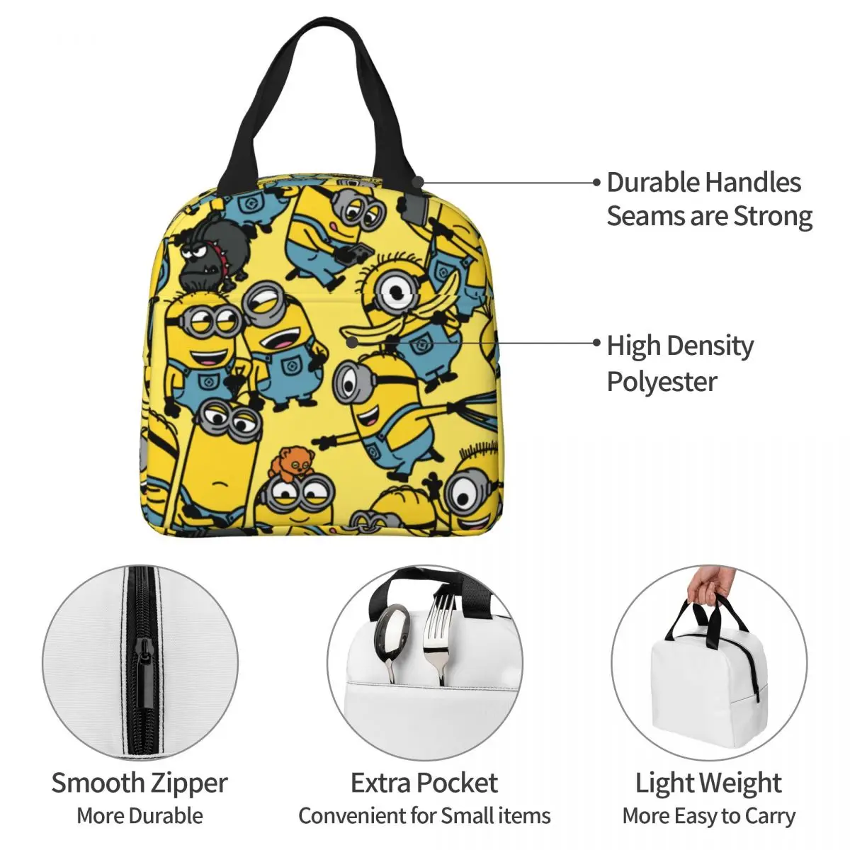 Minions The Rise Of Gru Cartoon Insulated Lunch Bags Thermal Bag Meal Container Leakproof Tote Lunch Box Men Women Work Outdoor