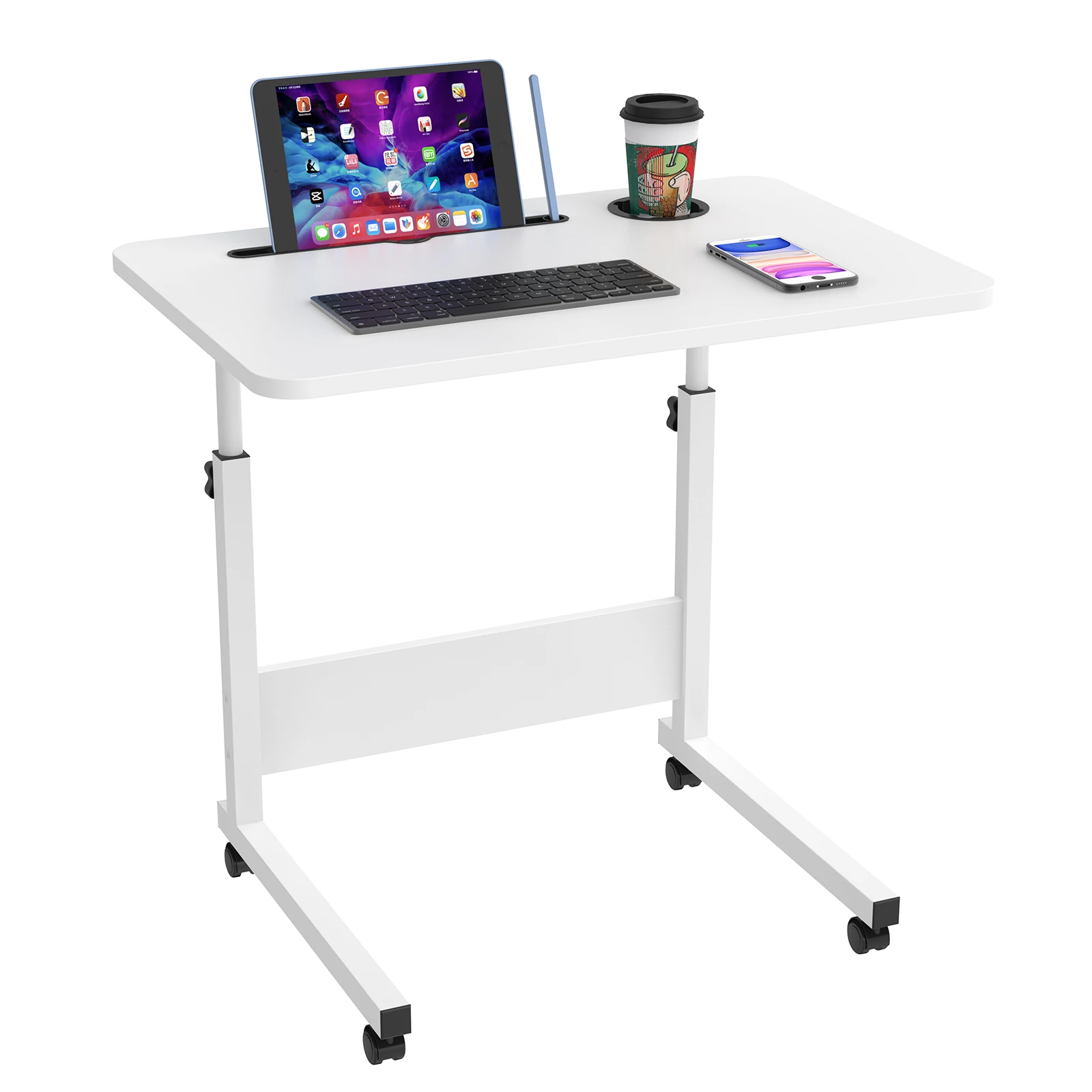 Mesa móvil para ordenador de altura ajustable con ruedas, con 4 ruedas bloqueables, adecuada para sofás de 60x40x62-85cm
