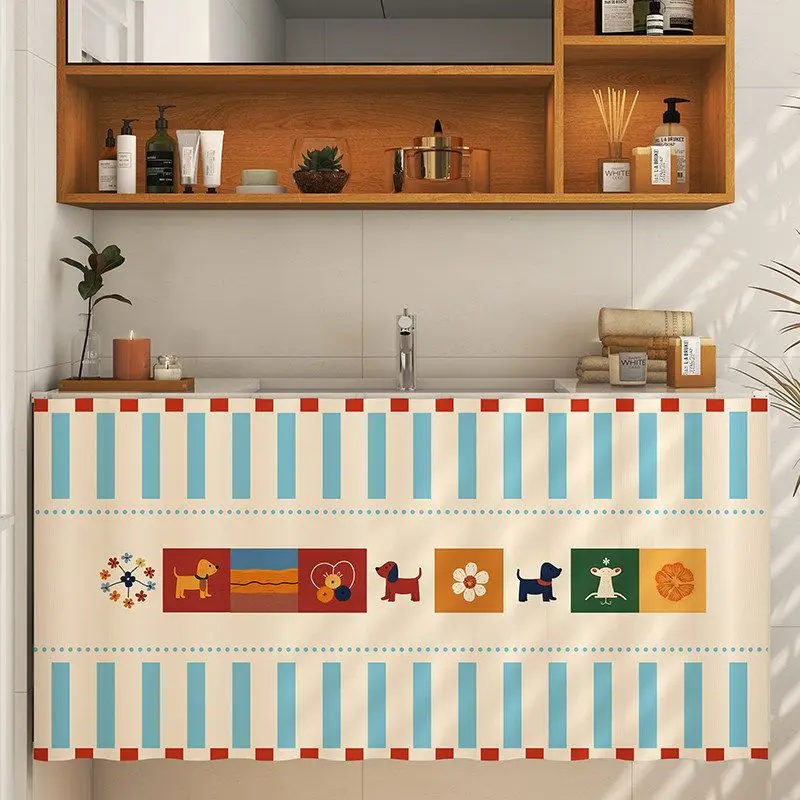 VIKAMA Cute Puppy Bathroom Washing Desk Covering Curtain Waterproof and Dustproof Cabinet Partition Curtain Home Decoration