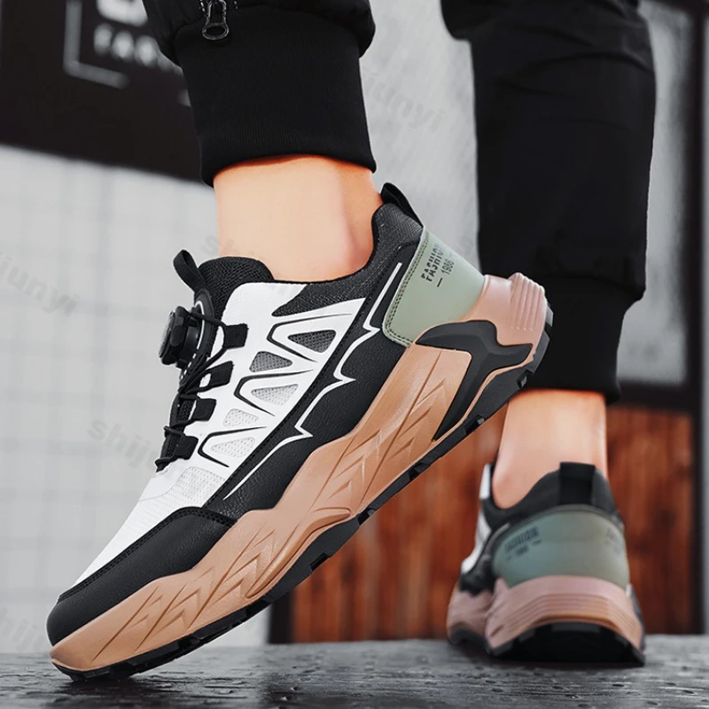 Rotating Button Men's Shoes 2025 Summer Mesh Breathable Outdoor Sports Shoes Thick Sole Height Increasing Fashion Trend Sneakers