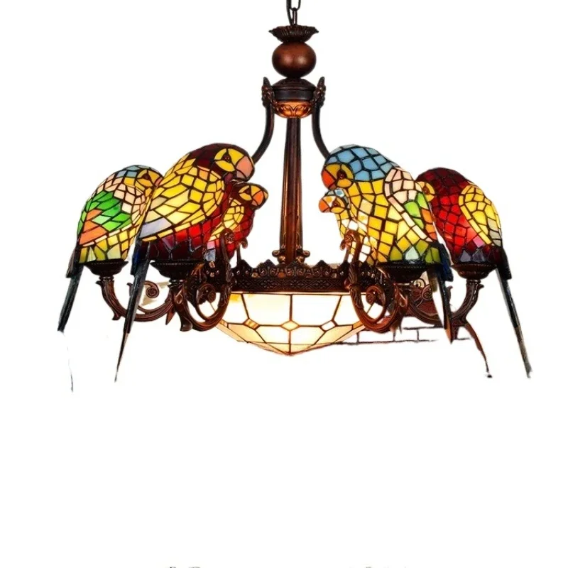 

Stained glass glass chandelier, parrot bird living room bedroom bar club villa lamp