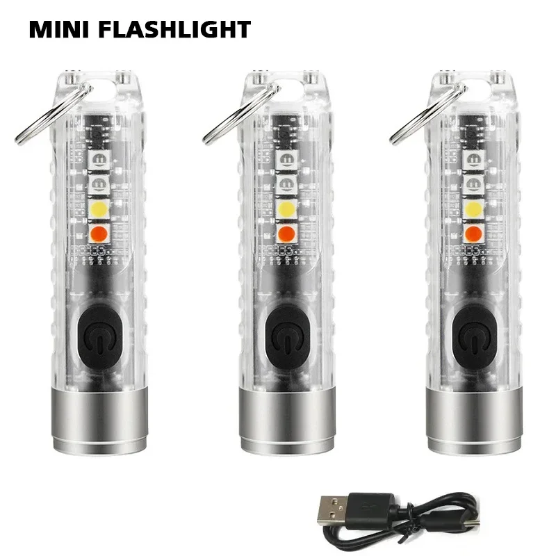 Mini Keychain Flashlight Type-C Fast Charging IP65 Waterproof Torch Lamp With Magnet Multifunction Warning Camping Flashlight