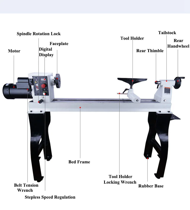 1500W Speed Variable Heavy Duty Wood Lathe Machine With 1200MM Working Length 400MM Turning Diameter DIY