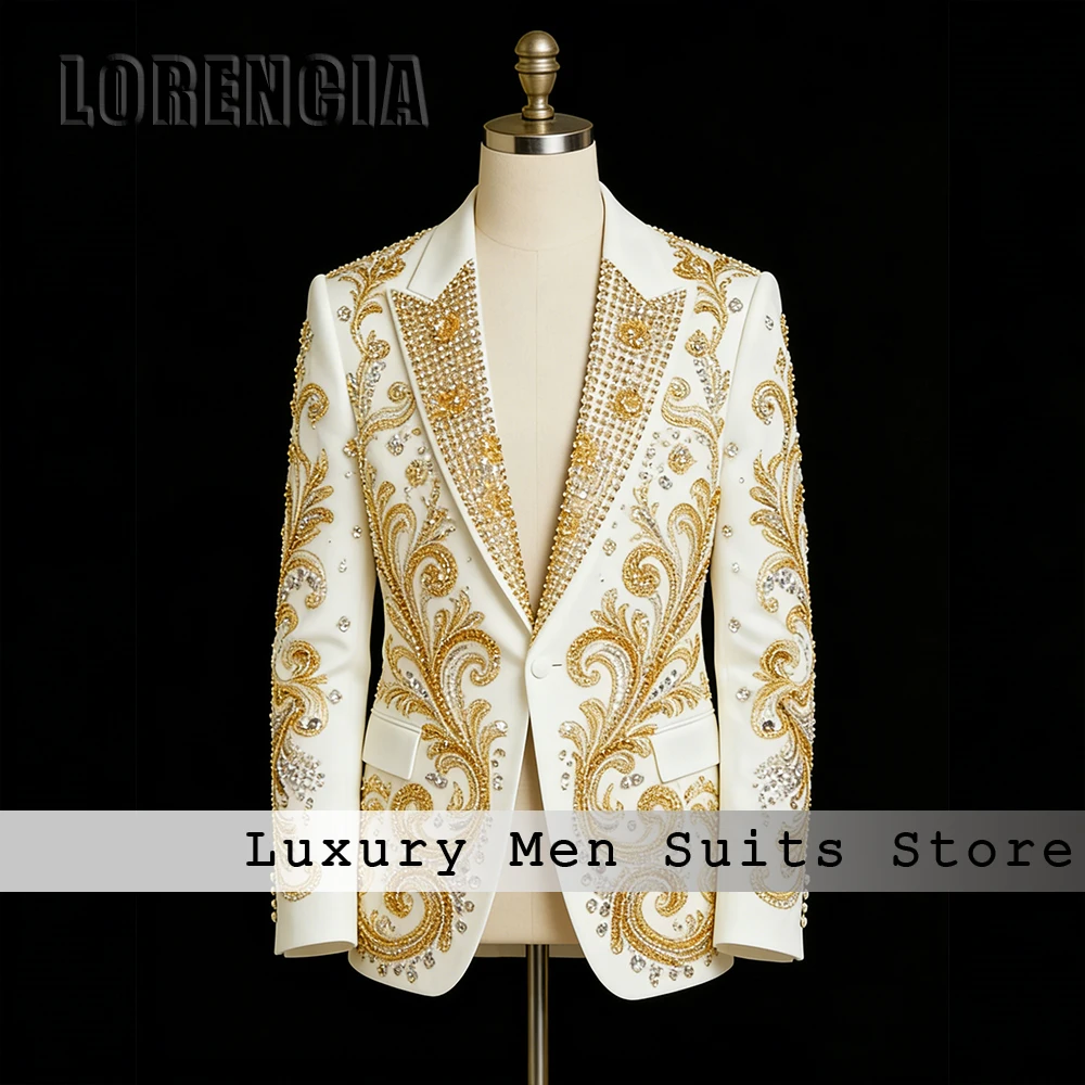 رائعة حجر الراين الرجال الدعاوى 2 قطع تألق البدلات الرسمية مجموعة حفل زفاف وتتسابق مخصص السترة السراويل رداء خطاباتخطابهزوجات فام #1