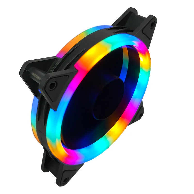 Double Aperture RGB Case Fan 12cm Desktop Computer Mute Inside&Outside Luminous LED Solar Eclipse Aurora PC Cooling Fan 120mm