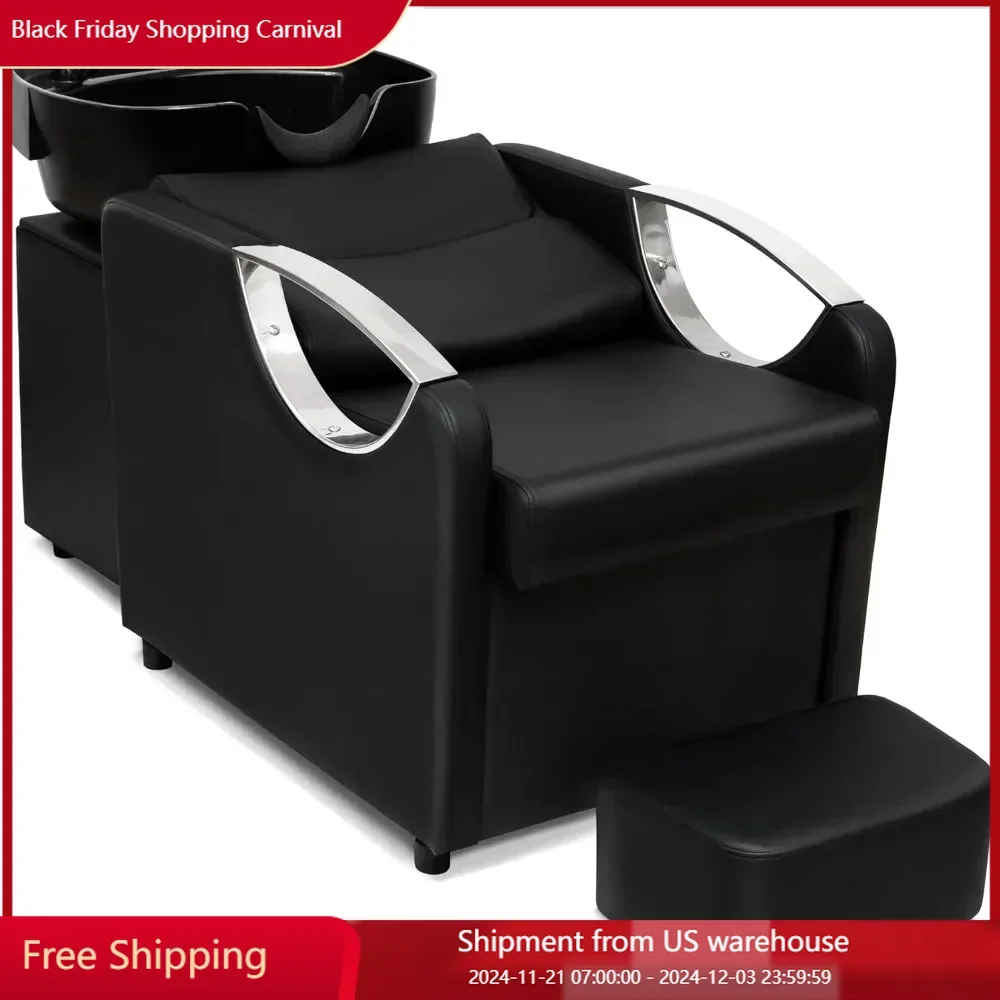 Shampoo Bowl and Chair Set for Salons, Hair Washing Station with ABS Plastic Sink Backwash Barber Chair