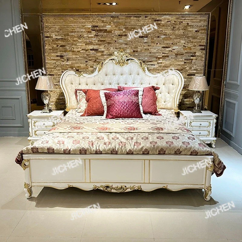 

KL Комплект кровати из французской ткани, двуспальная кровать из массива дерева 1,5 метра 1,8 метра, роскошная европейская кровать принцессы