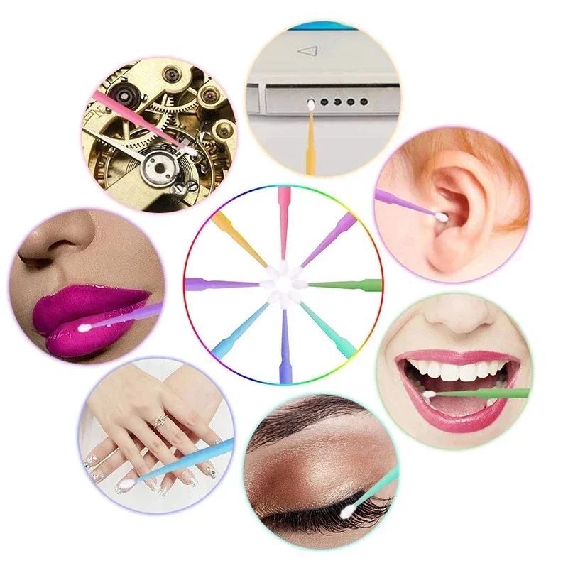 100 Uds cepillo microaplicador de cristal para extensión de pestañas, micro hisopos de algodón, varitas de rímel de labios microcepillo rosa