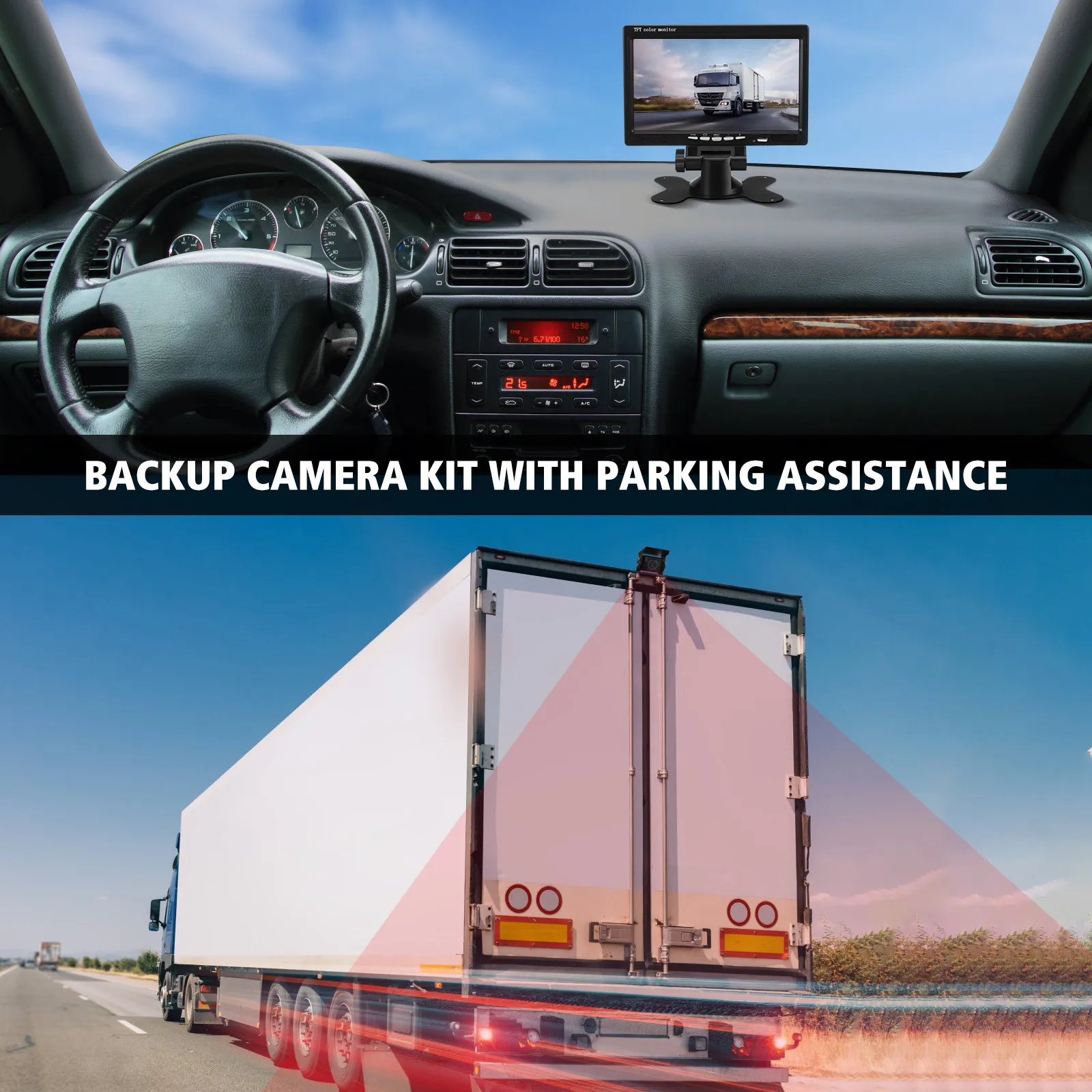 Car Backup Camera and Night Vision 7 Inch Monitor for RV Truck Bus Rear View Display Surveillance Security Car Reverse