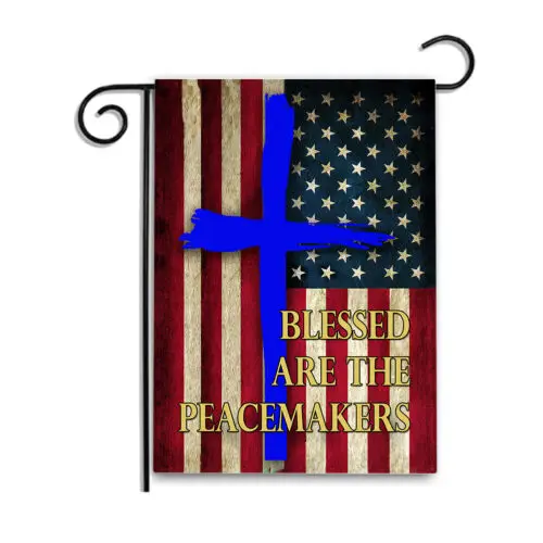 TWO Thin Blue Line Blessed Are The Peacemakers 12x18 Inch Garden 2 Stands Flag