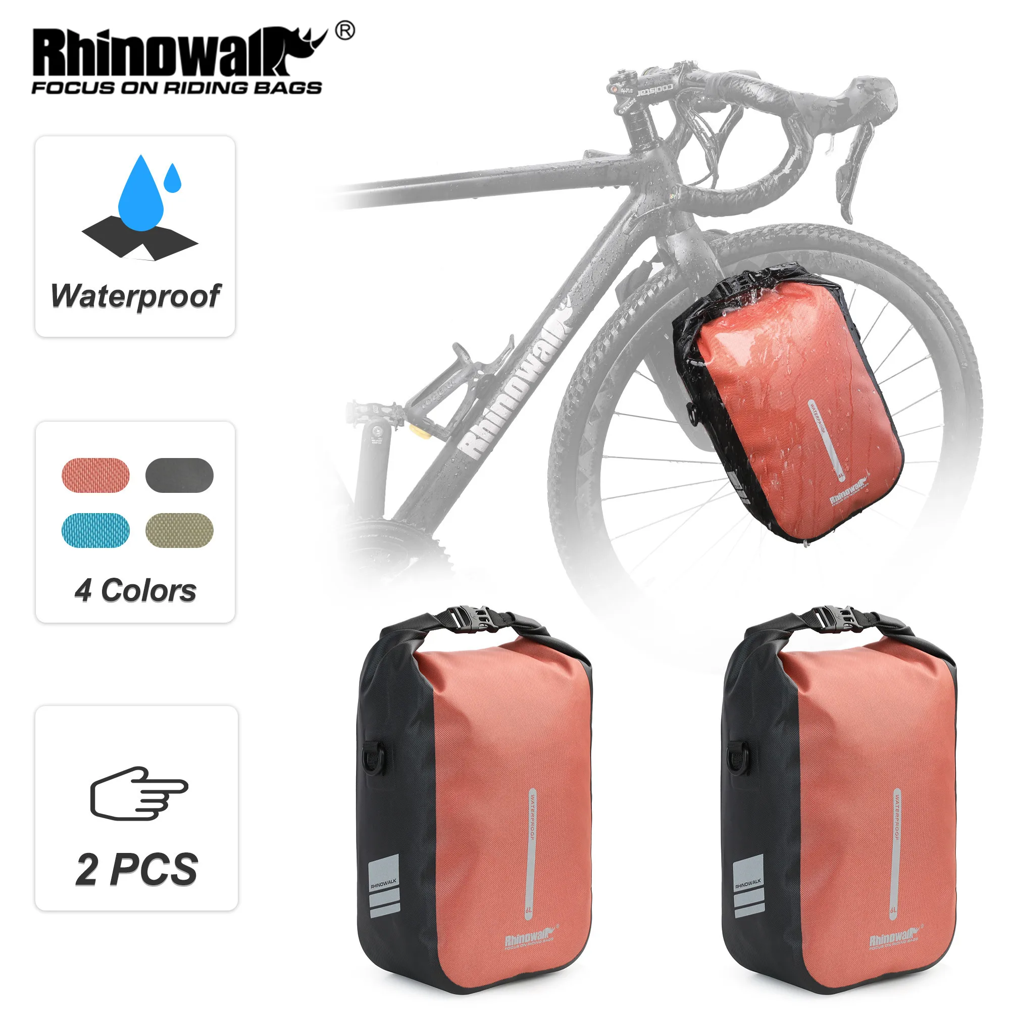 Rhinowalk 4L 6L Bicycle Quick Release Fork Bag 2 -Piece Waterproof Bike Cycling Front Pack Mount Electric Scooter Vehicle Bag