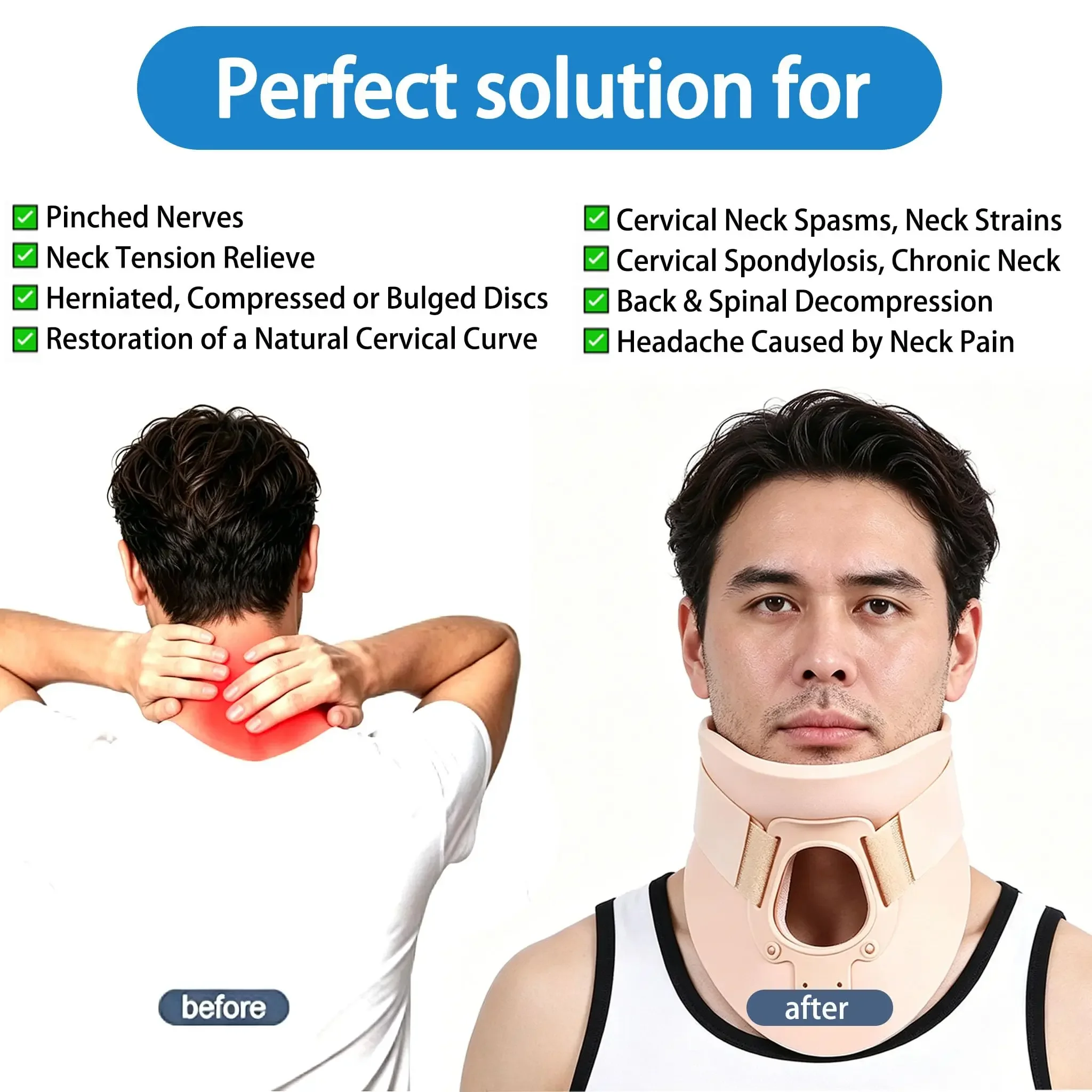 Soft Foam Cervical Collar Adjustable 3 1/4 Inch Neck Brace Support Neck Pain Relief Immobilizer Traction Stabilizer