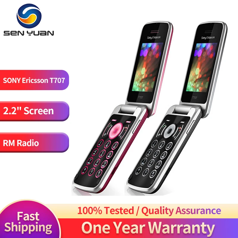 

Original Sony Ericsson T707 3G Mobile Phone 2.2'' TFT Display 3.15MP Camera 320p Video FM Radio Bluetooth Classic Flip Cellphone